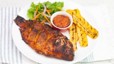 FRIED PLANTAIN WITH GRILLED FISH